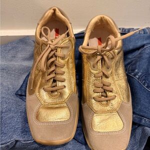 Prada Gold and Tan Women's Sneakers